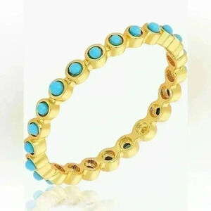 Adornia 14K Gold Plated Imitation Turquoise Cabochon Eternity Ring Sz 8 NWT